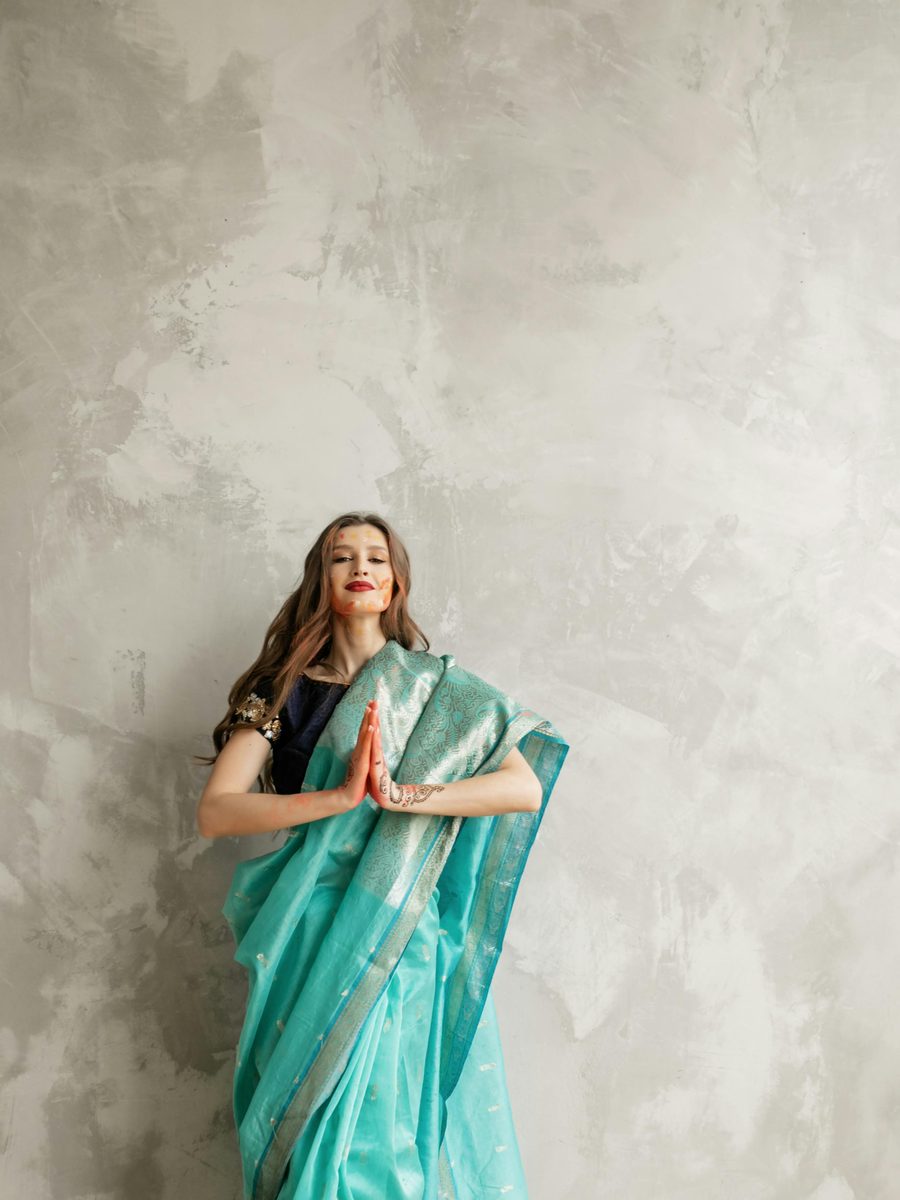 Aqua Sheer Organza Saree