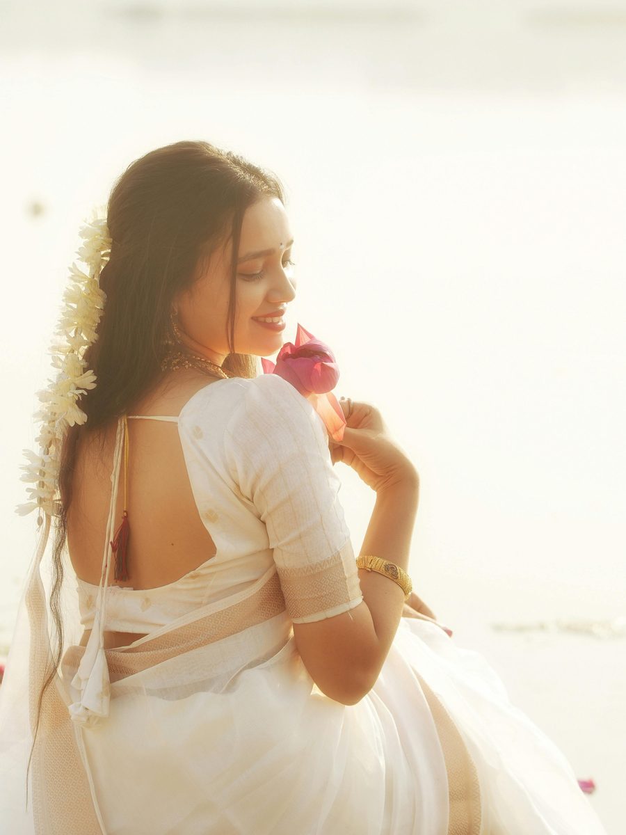 Blush White Organza Floral Saree