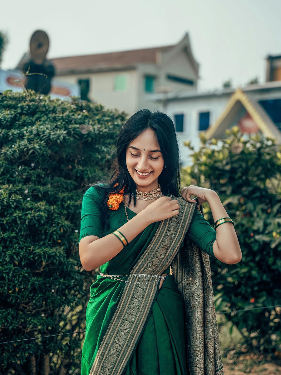 Bottle Green Festive Kanjeevaram Saree