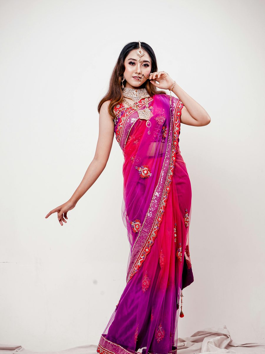 Fuchsia Embroidered Banarasi Party Saree
