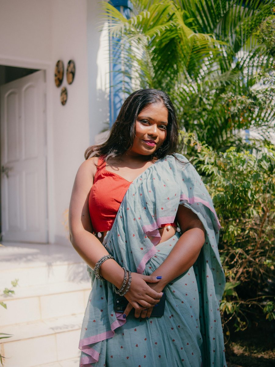 Mint Polka Handloom Cotton Saree